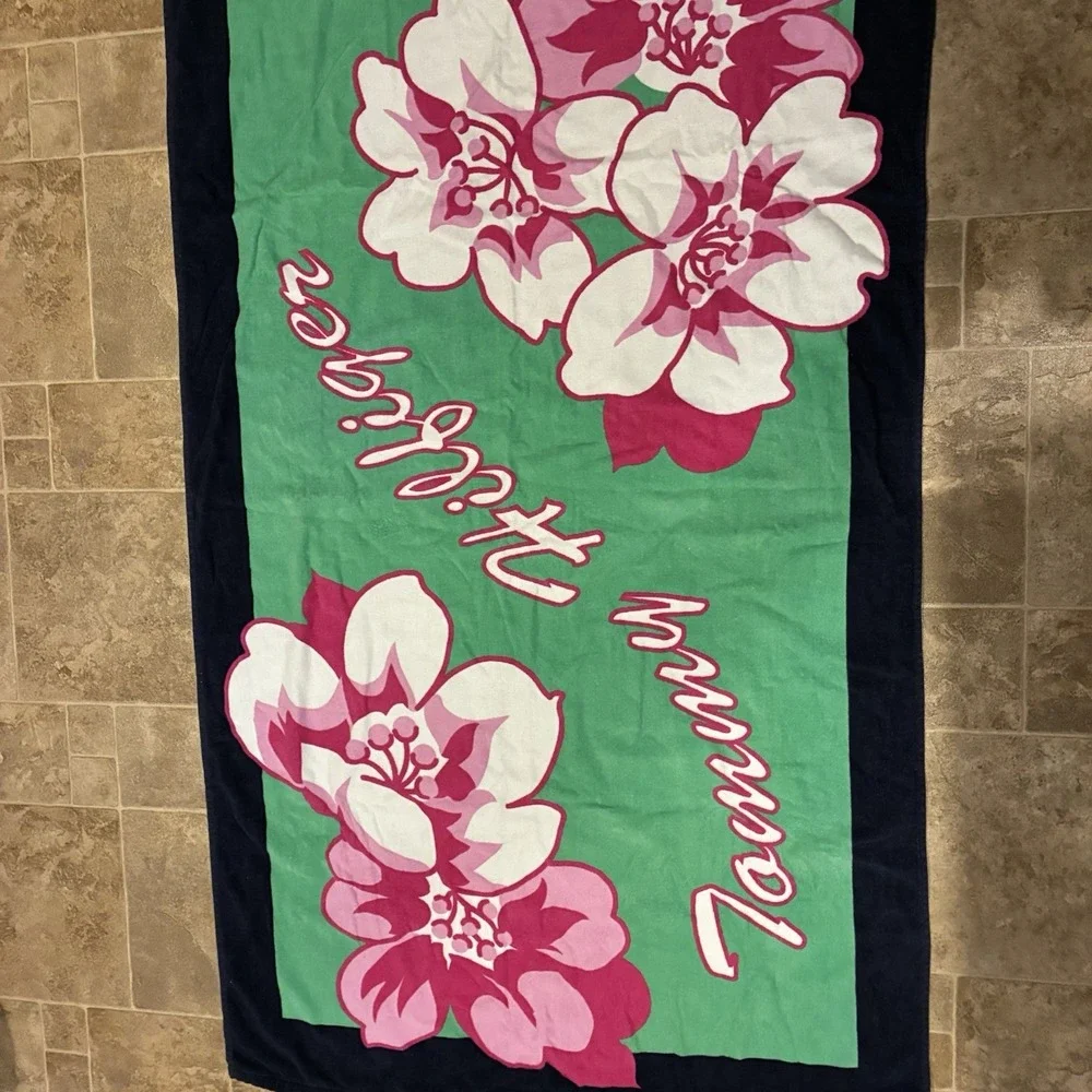 Vintage Tommy Hilfiger Beach Towel Hibiscus Flowers 40X70‎ Inches